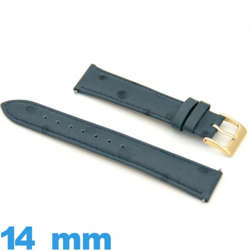 Bracelet 14 mm Bleu montre Rembourré Cuir
