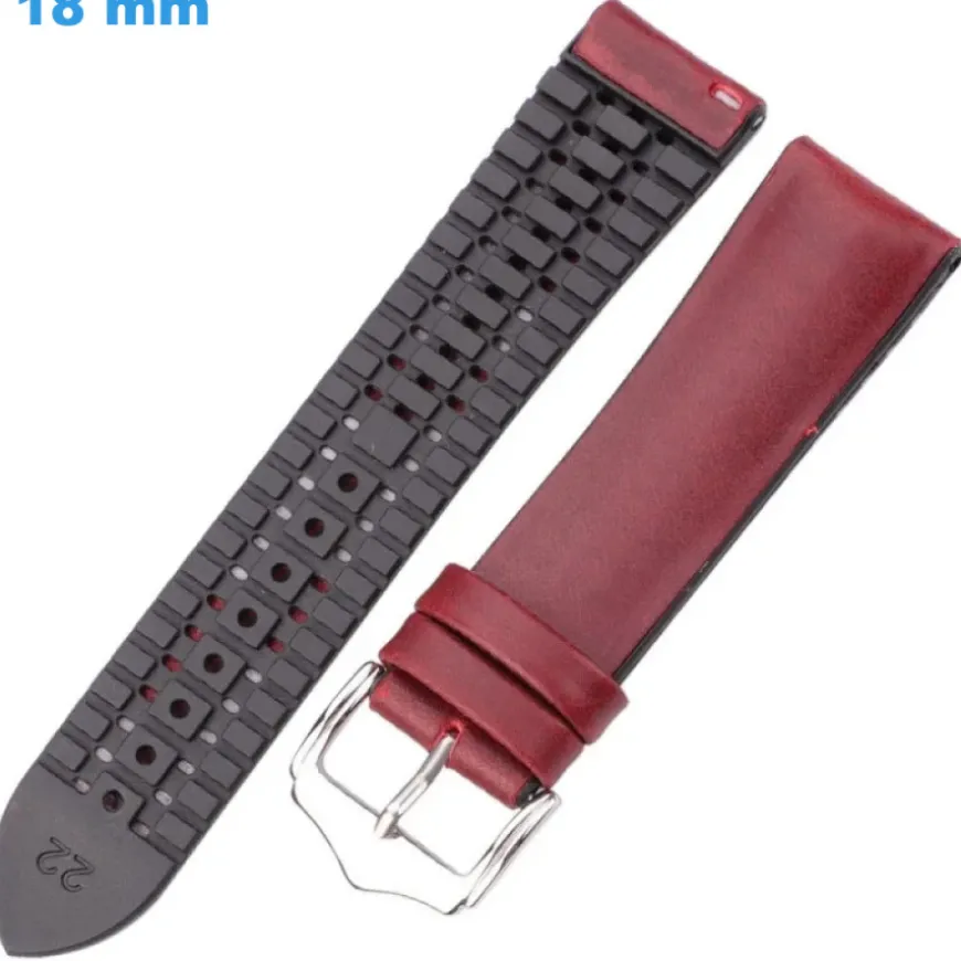 Bracelet 16 mm Caoutchouc Rouge montre boucle Ardillon