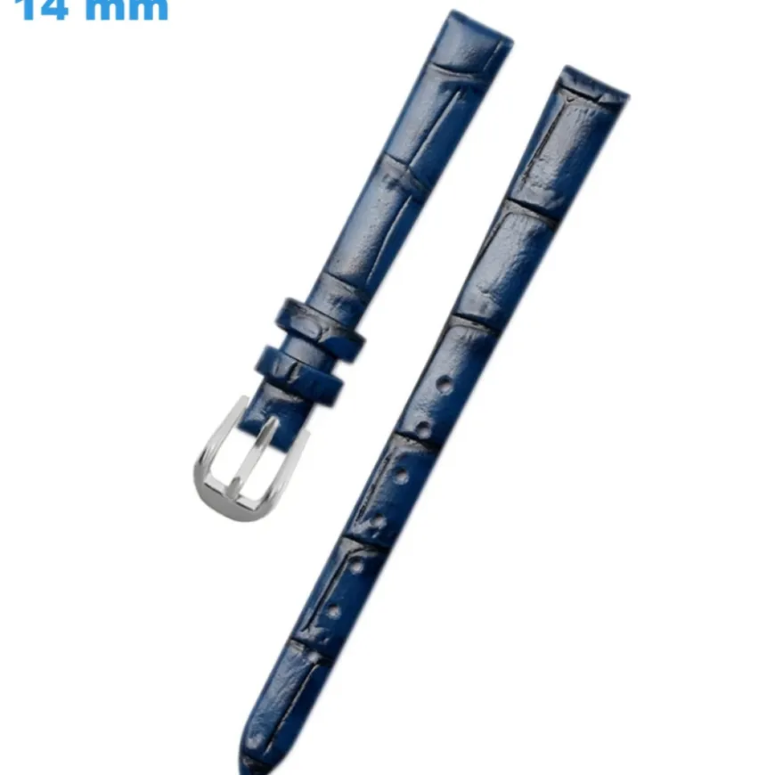 Bracelet 14 mm Cuir véritable Bleu montre boucle Ardillon