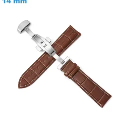 Bracelet 14 mm Cuir véritable Brun montre fermoir Papillon