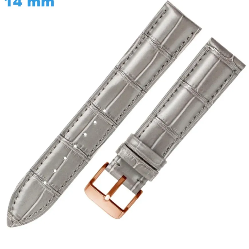 Bracelet 14 mm Cuir véritable de montre Gris