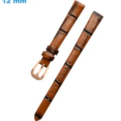 Bracelet 12 mm Cuir véritable montre Brun boucle Ardillon
