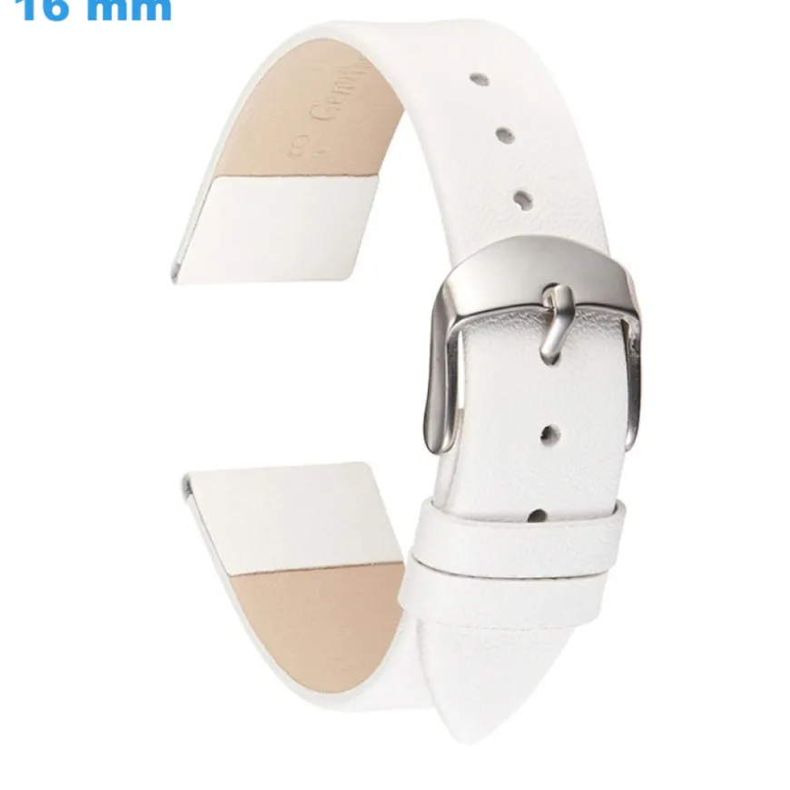 Bracelet 16 mm Cuir véritable montre Blanc boucle Ardillon