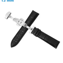 Bracelet 13 mm Cuir véritable Noir montre boucle Papillon