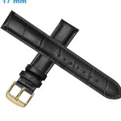 Bracelet 17 mm Cuir véritable Noir pour montre boucle Ardillon
