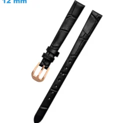 Bracelet 12 mm Cuir véritable pour montre Noir