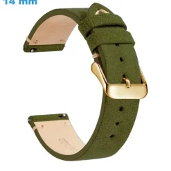 Bracelet 14 mm Cuir véritable Vert montre fermoir Ardillon