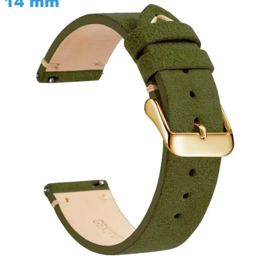 Bracelet 14 mm Cuir véritable Vert montre fermoir Ardillon