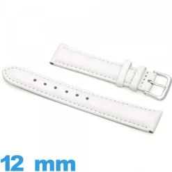Bracelet 12mm de montre blanc Cuir véritable de veau lisse