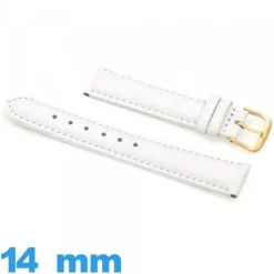 Bracelet 14mm de montre blanc Cuir véritable de veau lisse