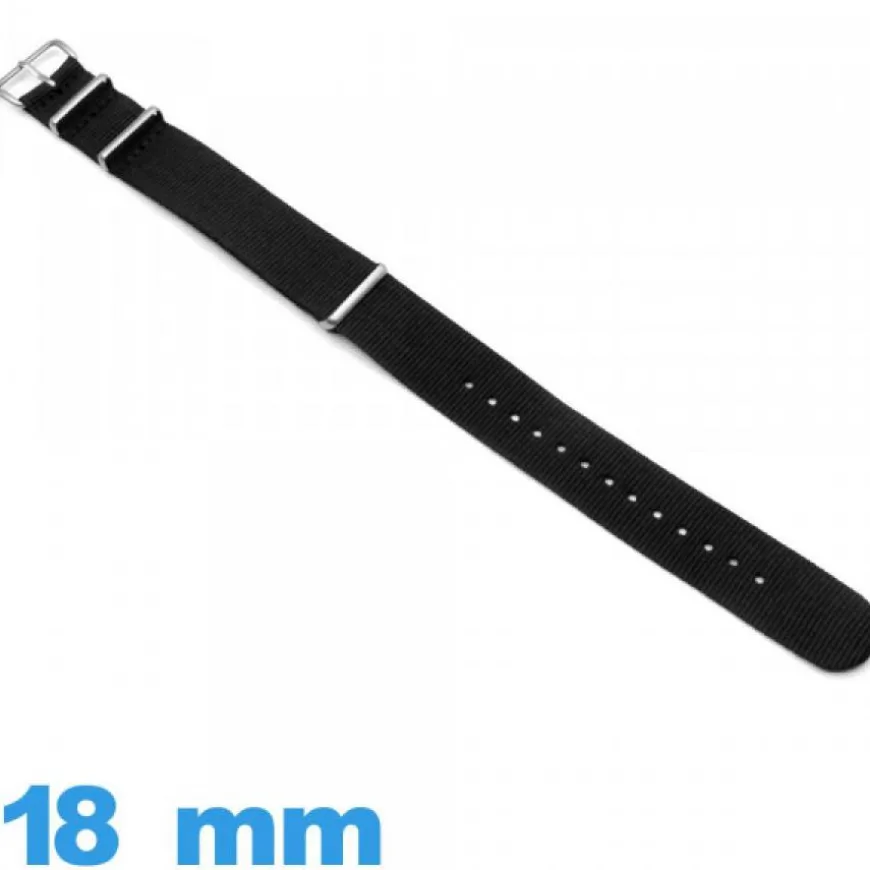 Bracelet 18mm de montre Noir N.A.T.O Nylon