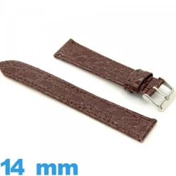 Bracelet 14mm montre brun cuir Plat Crocodile