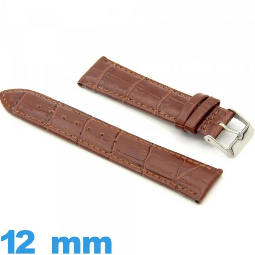 Bracelet 12mm montre brun cuir véritable Rembourré Alligator