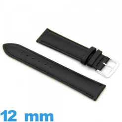 Bracelet 12mm montre noir Cuir véritable de veau lisse