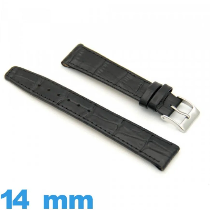 Bracelet 14mm montre Noir Vrai cuir Texturé Alligator