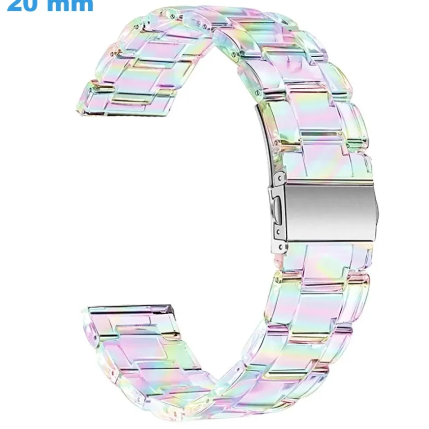Bracelet 20 mm Plastique de montre Transparent et Multicolore fermoir Déployant