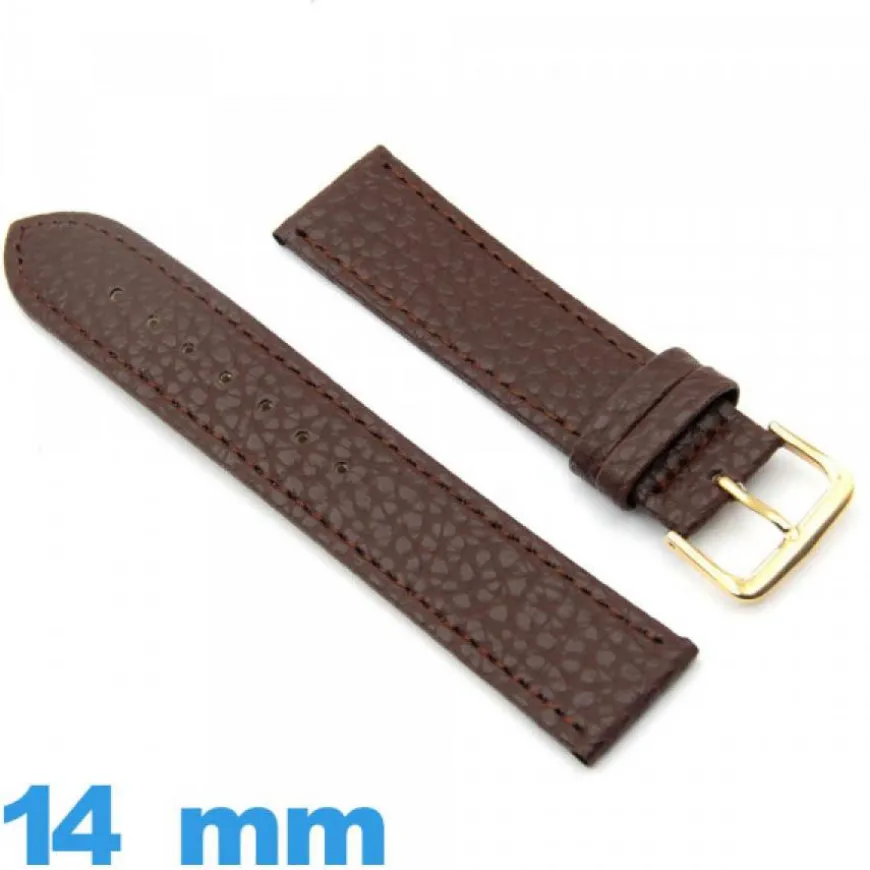 Bracelet 14 mm pour montre brun foncé Faux cuir