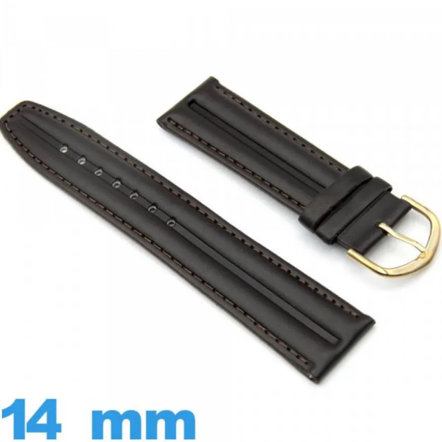 Bracelet 14 mm pour montre brun foncé Cuir vegan Côtelé