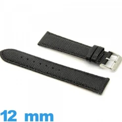 Bracelet 12 mm pour montre Noir cuir Rembourré Lézard