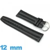 Bracelet 12 mm pour montre Noir Cuir Synthétique Vegan  lisse