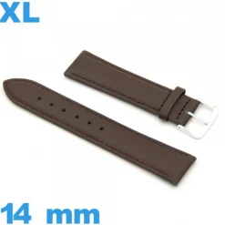 Bracelet 14 mm XL pour montre brun foncé Cuir véritable de veau lisse