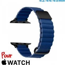 Bracelet montre pour Apple Watch Bleu Cuir Micro Fibre