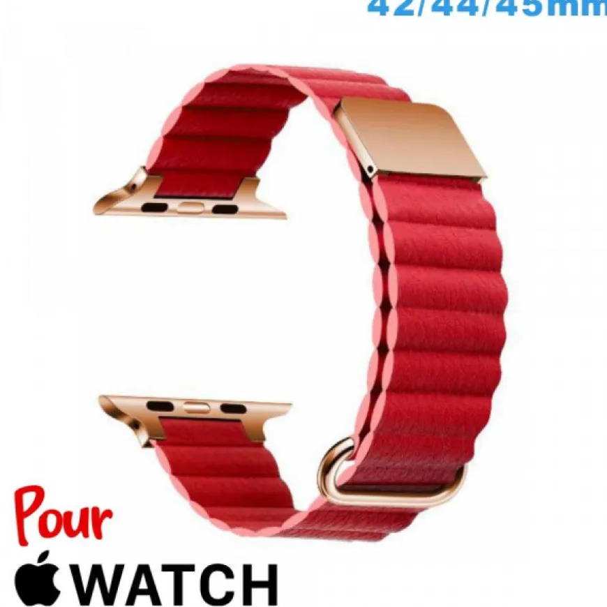 Bracelet montre pour Apple Watch Rouge Cuir Micro Fibre 38mm