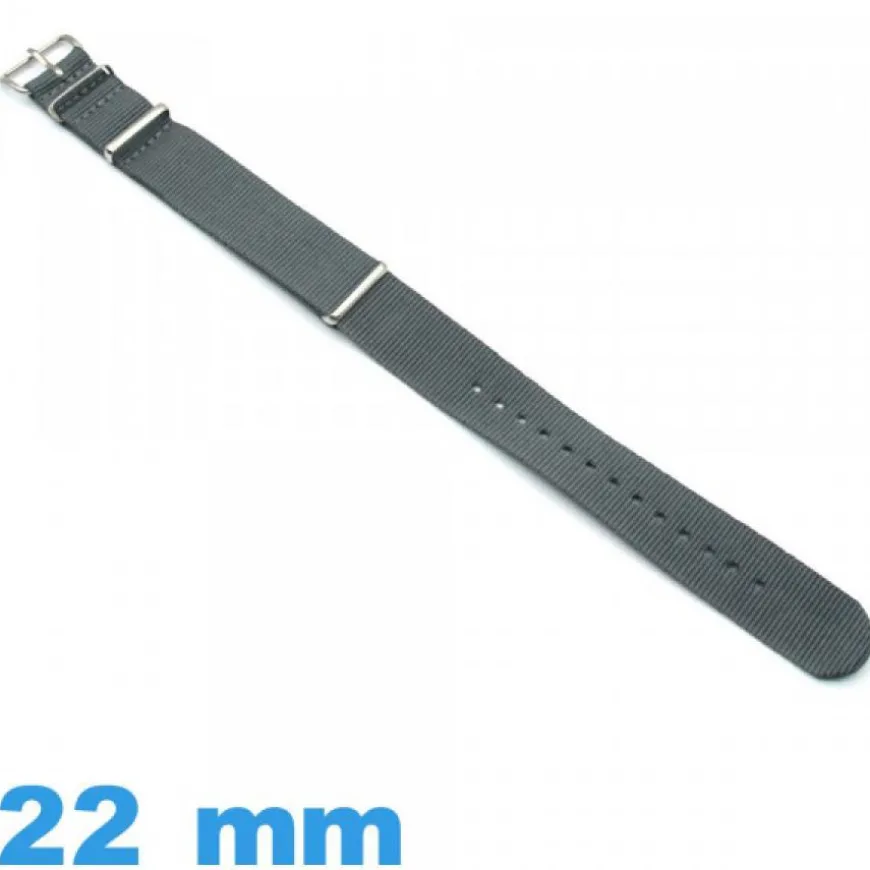 Bracelet montre Textile Nato Gris 22 mm