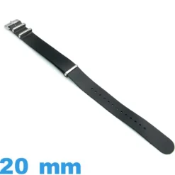 Bracelet NATO Cuir Noir 20 mm Fermoir Ardillon Acier