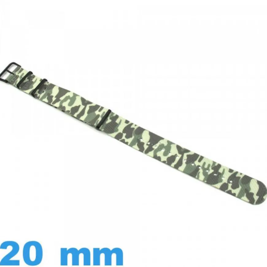 Bracelet N.A.T.O 20mm de montre Camouflage Nylon Vert clair