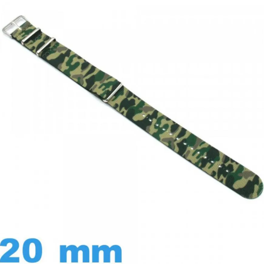 Bracelet Nato 20 mm montre Camouflage Militaire Textile Vert