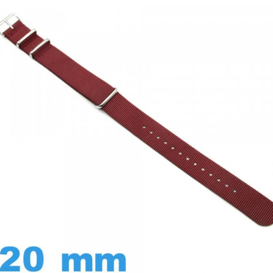 Bracelet Nato 20 mm montre Textile Rouge (Vin)
