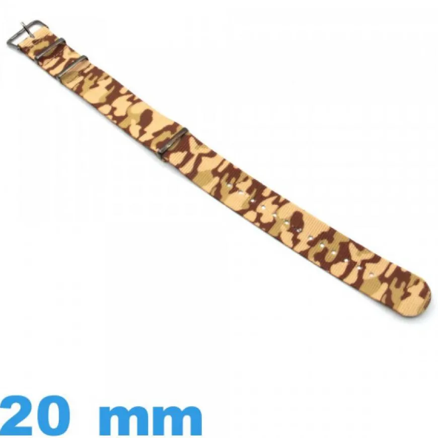 Bracelet N.A.T.O 20mm pour montre Military Nylon Marron