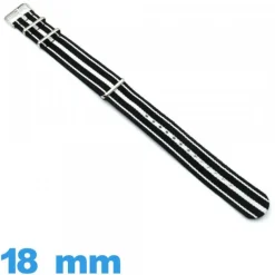 Bracelet Nato Nylon Noir et Blanc  18mm pour montre
