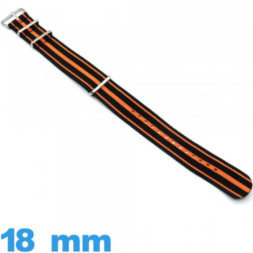 Bracelet N.A.T.O Nylon Noir et Orange 18mm montre