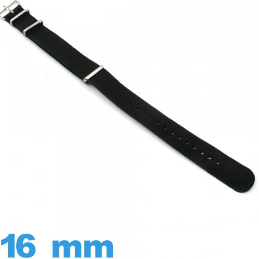 Bracelet N.A.T.O Nylon Noir 16 mm montre