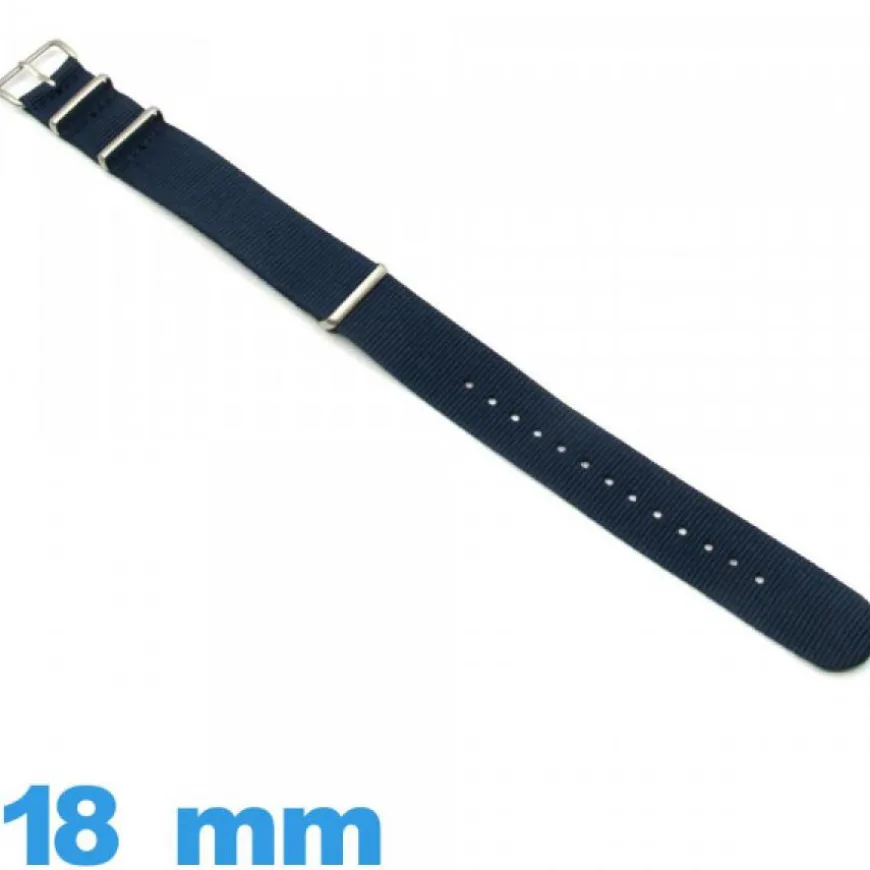 Bracelet Nato Textile Bleu 18 mm de montre