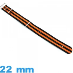 Bracelet N.A.T.O tissu Noir et Orange 22mm pour montre