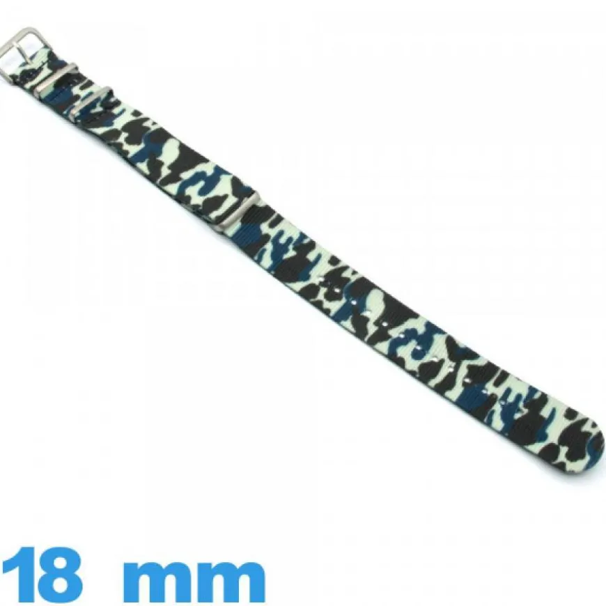Bracelet Nylon Camo militaire 18mm Nato Bleu montre