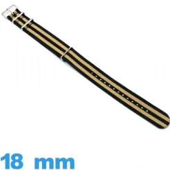 Bracelet Nylon 18 mm N.A.T.O Noir et Beige de montre