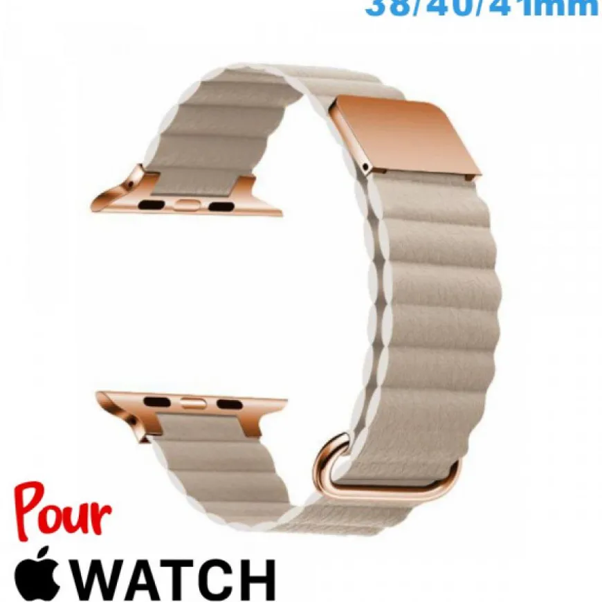 Bracelet pour montre Apple Watch Beige Cuir Micro Fibre 38 mm