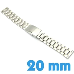 Bracelet pour montre Argenté Acier Inoxydable 20mm avec bouton