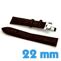 Bracelet pour montre Brun Cuir 22 mm fermoir papillon