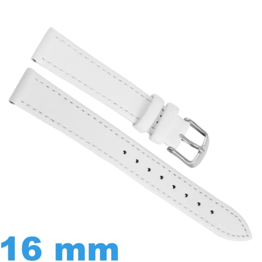 Bracelet pour Montre Cuir Blanc 16 mm Lisse Fermoir Ardillon