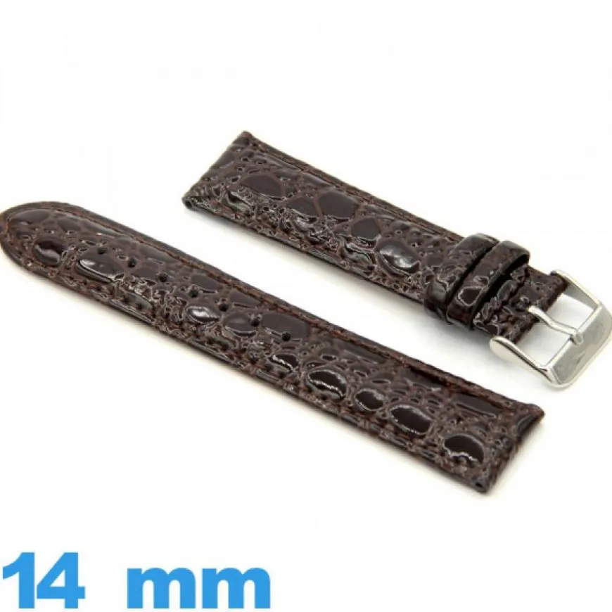 Bracelet pour Montre Cuir Marron style Croco 14 mm