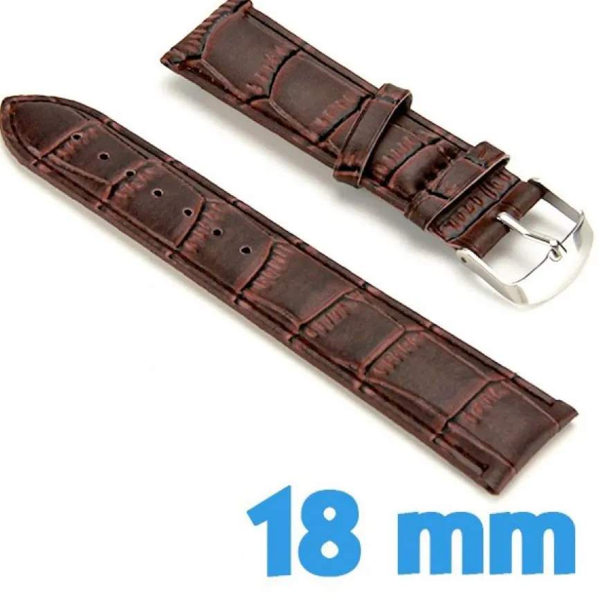 Bracelet pour Montre Cuir Véritable Brun 18 mm style croco