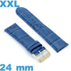 Bracelet pour montre grande longueur 24mm bleu Cuir véritable de veau de luxe gros poignet