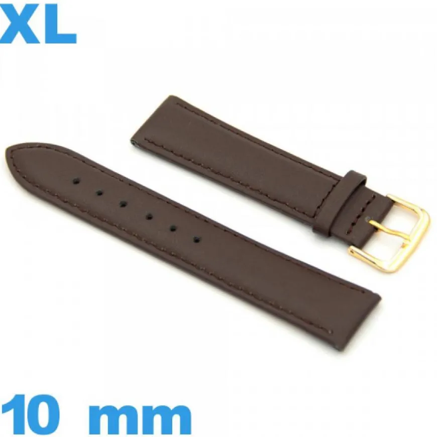 Bracelet pour montre gros poignet Cuir véritable de veau lisse 10 mm