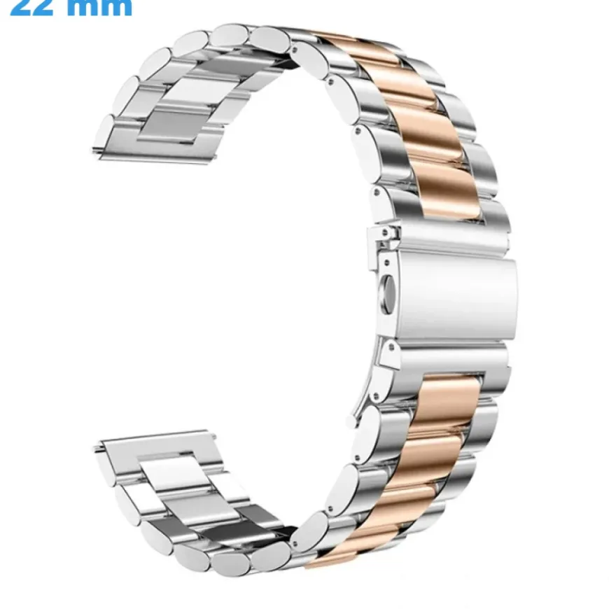 Bracelet pour montre 22 mm Acier inoxydable Papillon Argenté et Doré rose