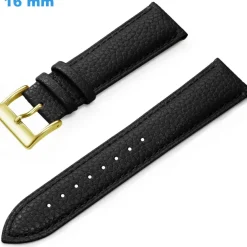 Bracelet pour montre 16 mm Cuir véritable Noir fermoir Ardillon